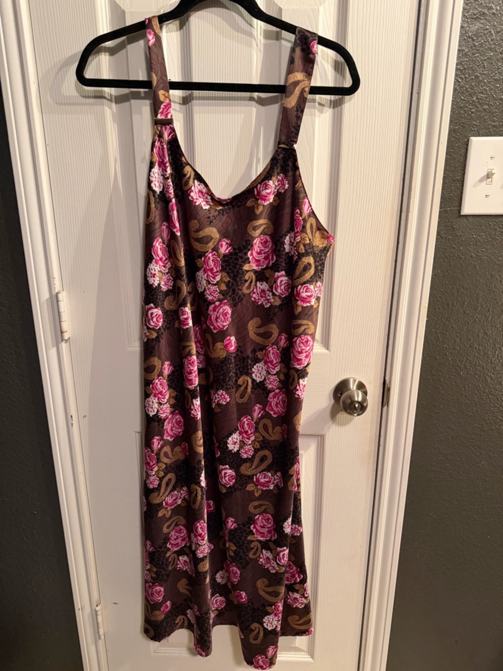 Floral Satin Slip and Robe in Brown and Pink